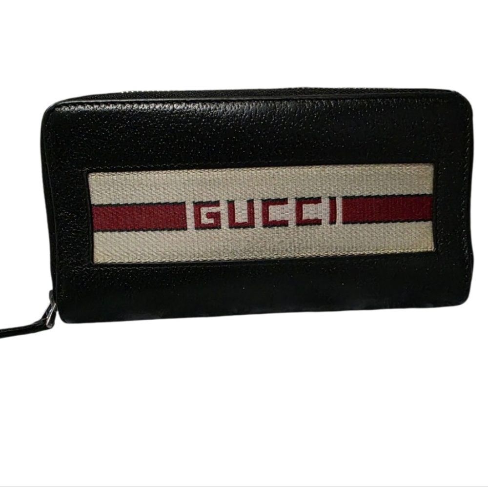 Gucci Striped Leather Zip Long Wallet In Box